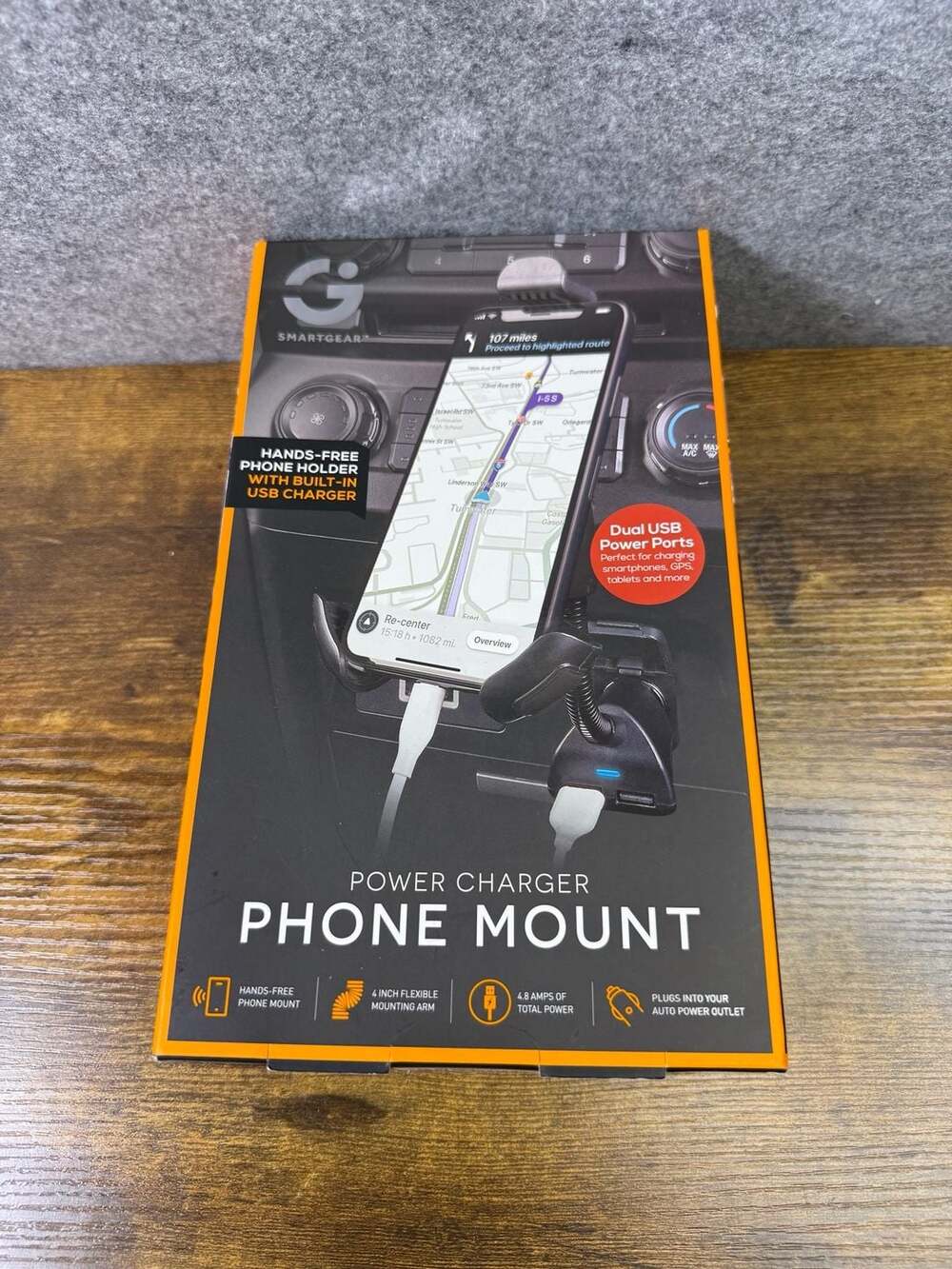 SmartGear Power Charger Phone Mount with 4-Inch Flexible Arm and Dual USB Ports